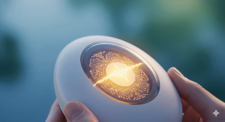 TeslaCare Terahertz device glowing with healing energy – symbolizing advanced wellness technology