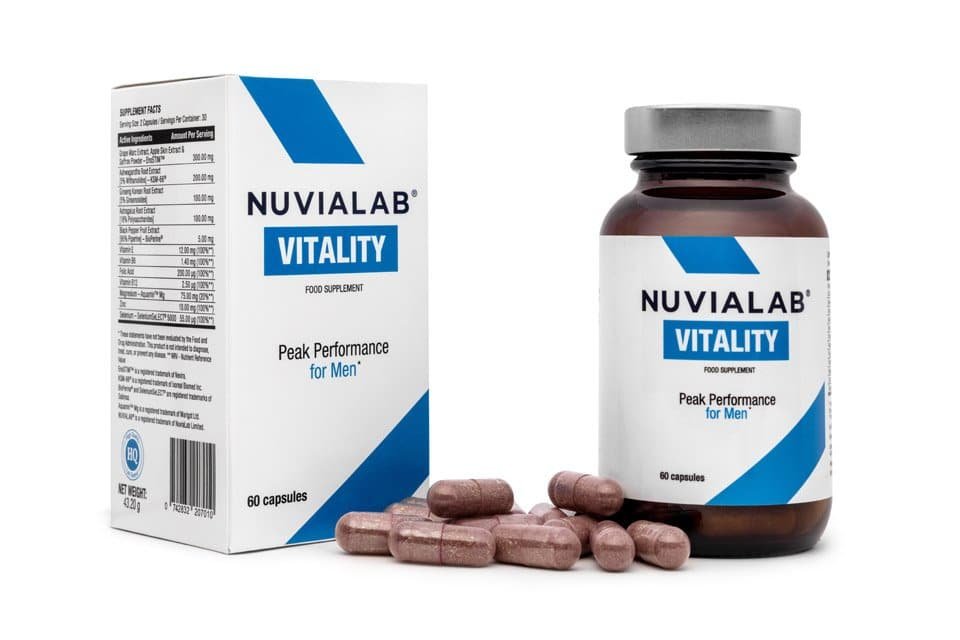 NuviaLab Vitality capsules promoting male performance and energy naturally