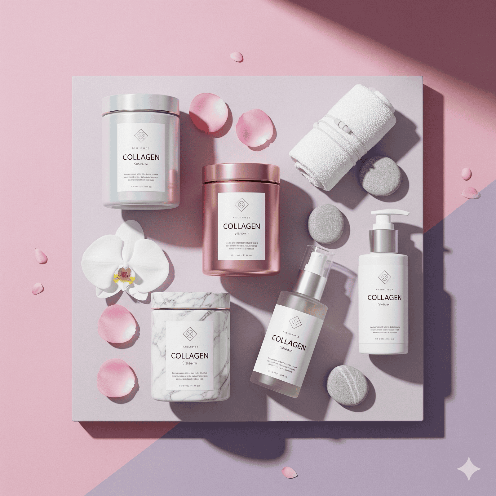 Collagen and skincare products for beauty and healthy skin.