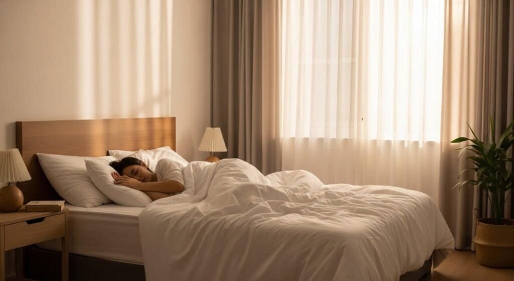 A peaceful, calming bedroom where sleep is prioritized for weight loss and overall health