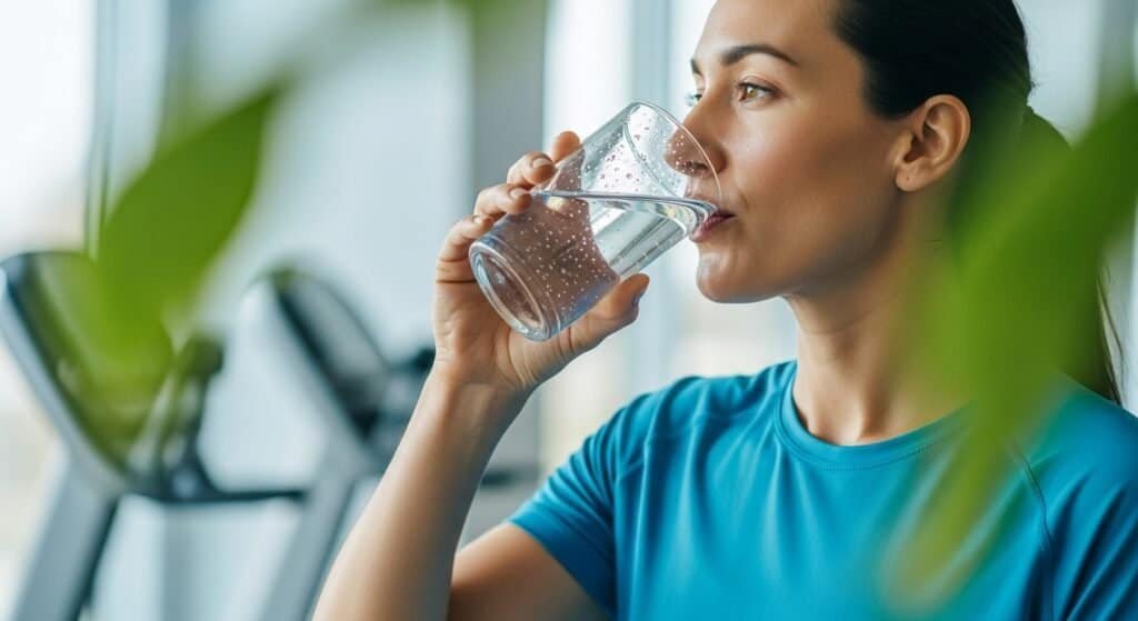 Person drinking water to stay hydrated and support joint lubrication