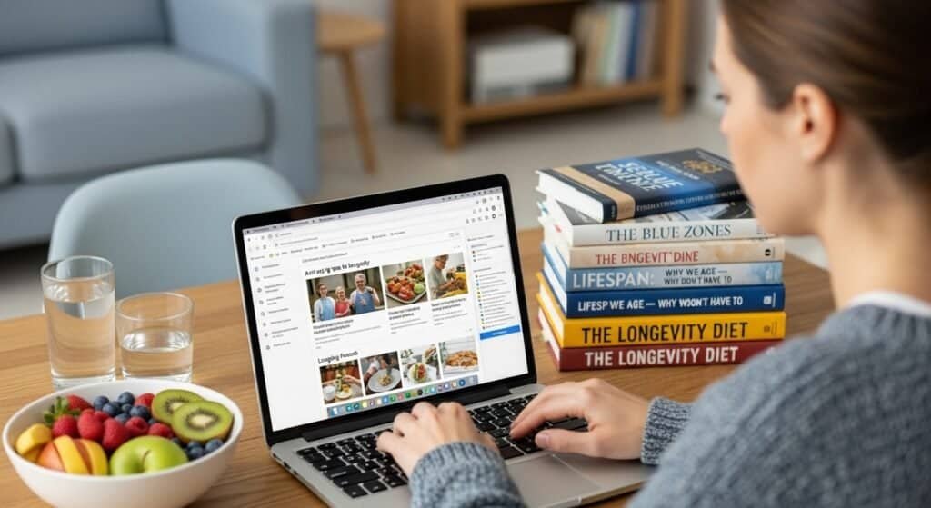 Person researching science-backed ways to improve longevity and natural health strategies