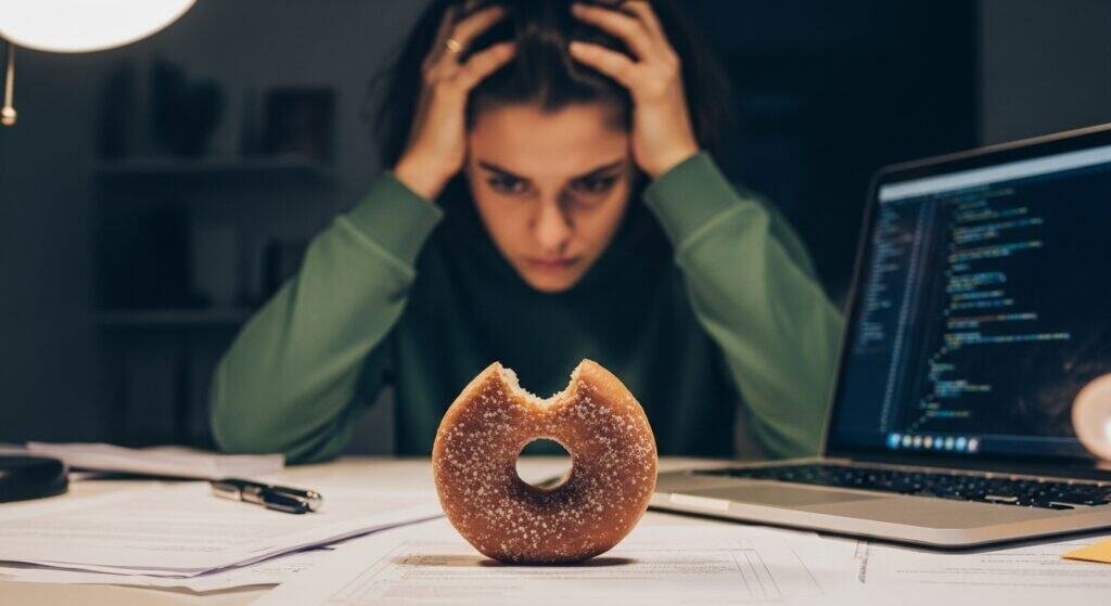 A person feeling frustrated by constant sugar cravings while struggling with blood sugar imbalance