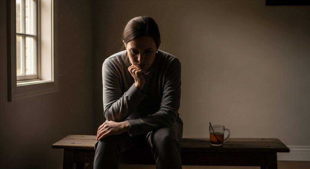 Person reflecting on the struggles of prostate health and feeling the discomfort of frequent urination and fatigue