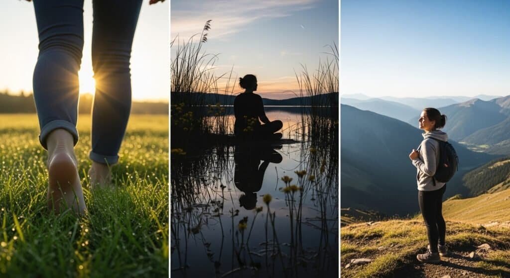 Connecting with nature for a grounding and calming experience to relieve stress