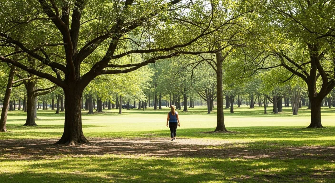 A peaceful walk in nature, representing a natural and balanced weight loss journey