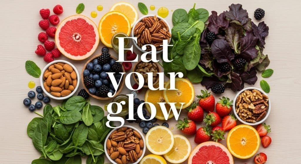 Antioxidant-rich foods like berries and citrus fruits that promote natural collagen