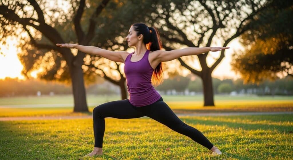 Woman practicing gentle yoga in natural light to support fertility and relaxation