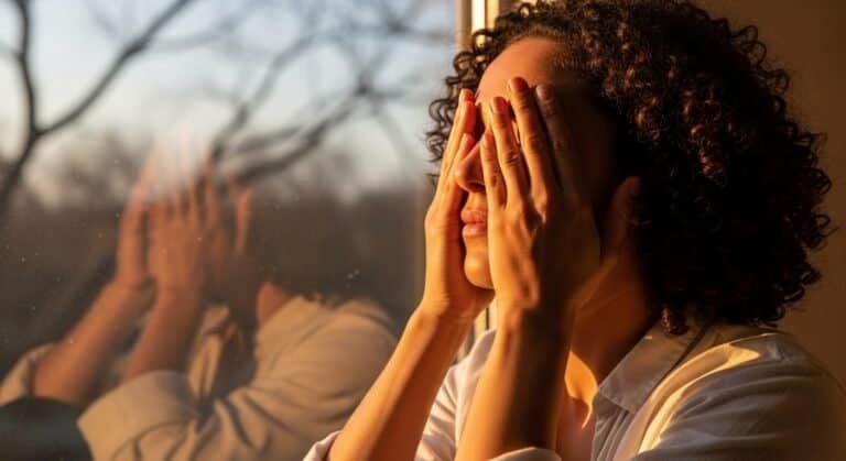 Person resting eyes in soft daylight, symbolizing natural vision clarity and calmness.