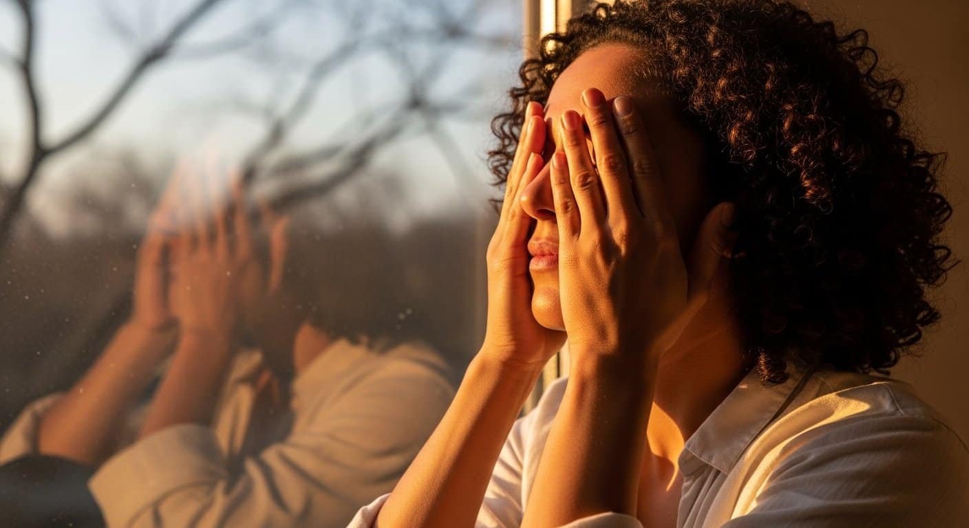 Person resting eyes in soft daylight, symbolizing natural vision clarity and calmness.