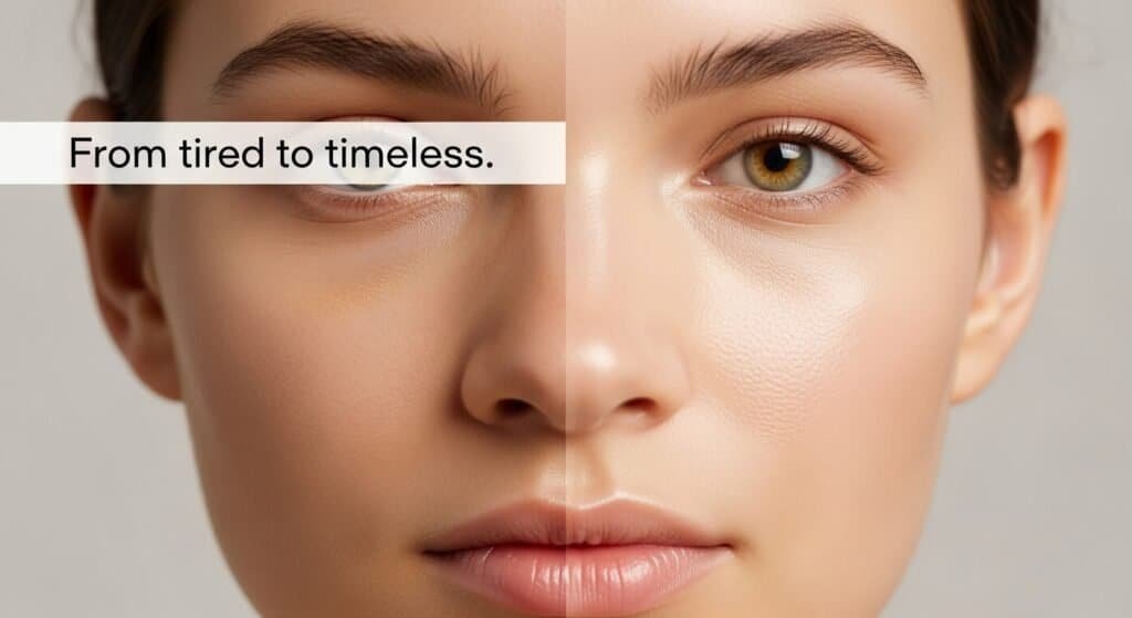 Symbolic before-and-after showing skin transformation through natural care.