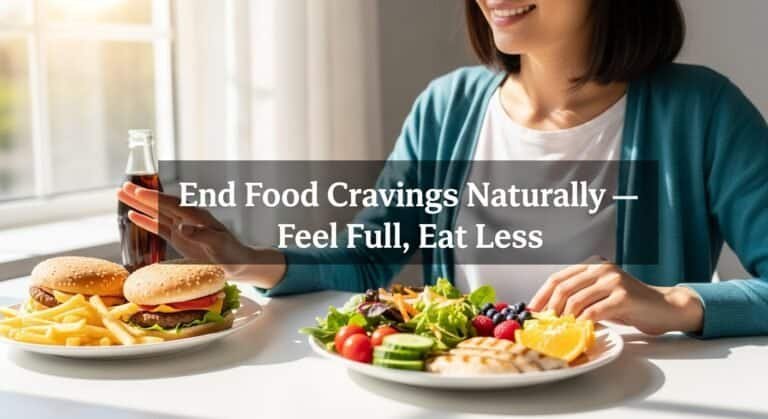 Happy person feeling satisfied after eating healthy food, symbolizing success with a natural appetite suppressant.